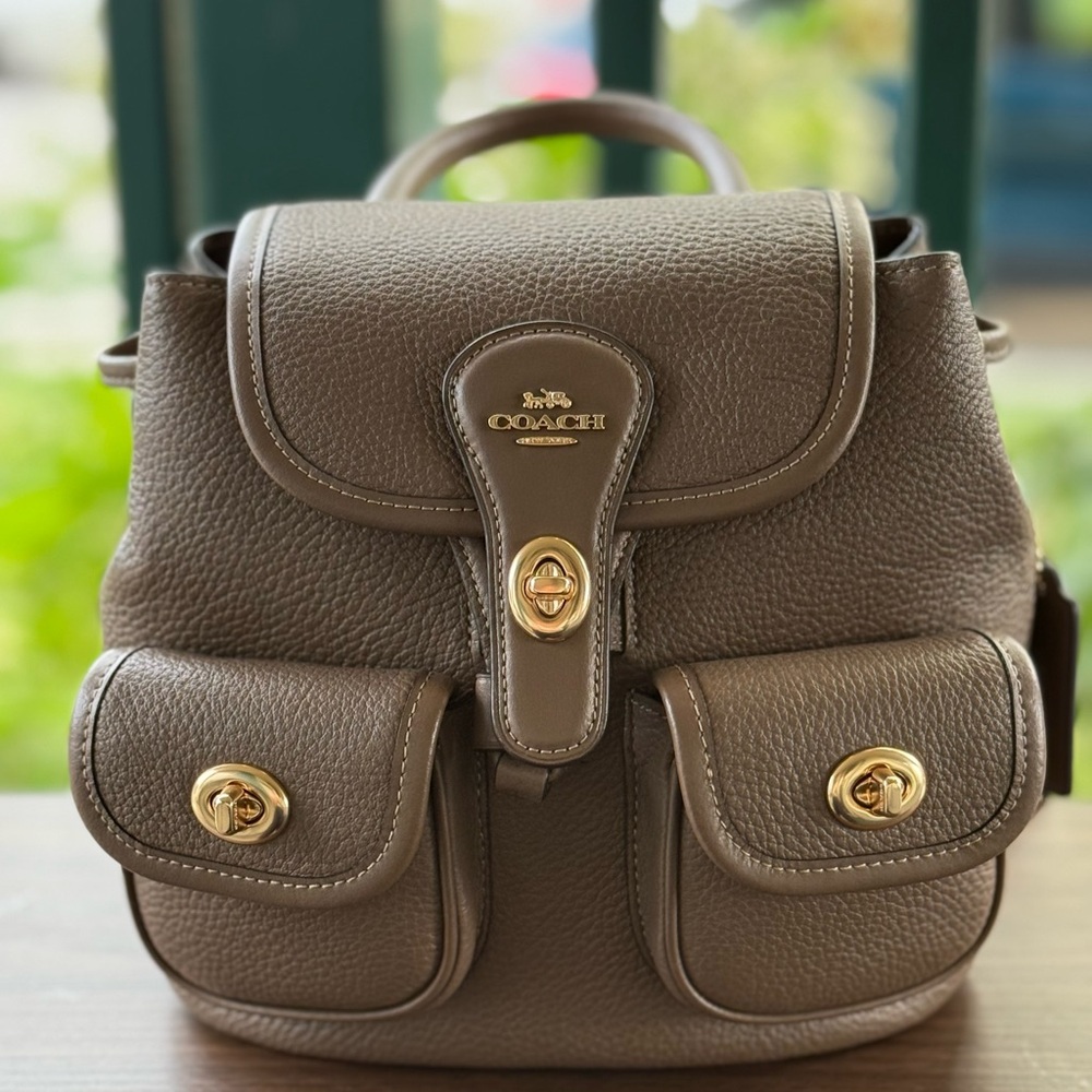 Coach Hadley Taupe Pebbled Leather Mini Backpack with Gold Hardware